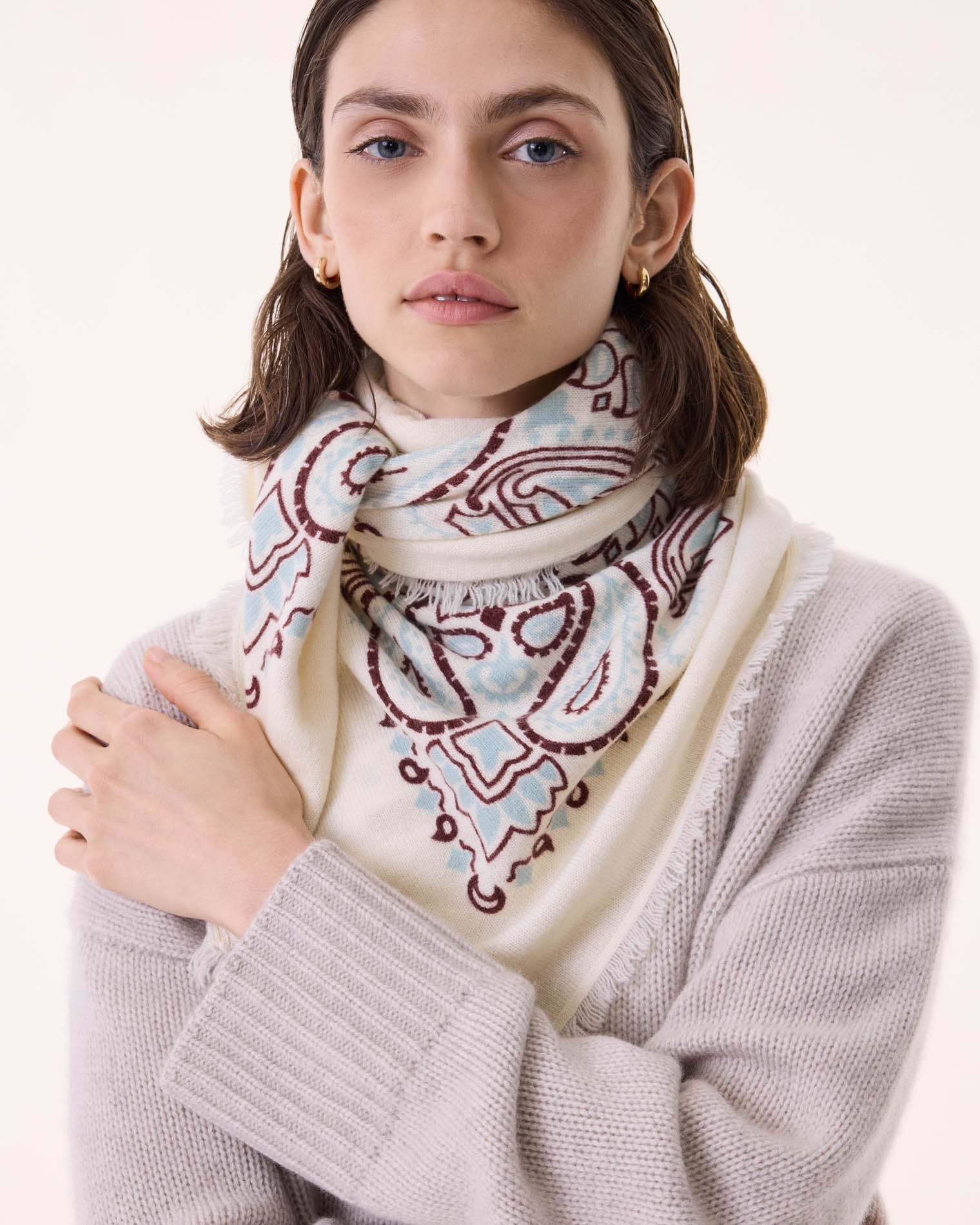 KUJTEN Large Bandana Hachiko Bico White, Burgundy Sienna - Bandana